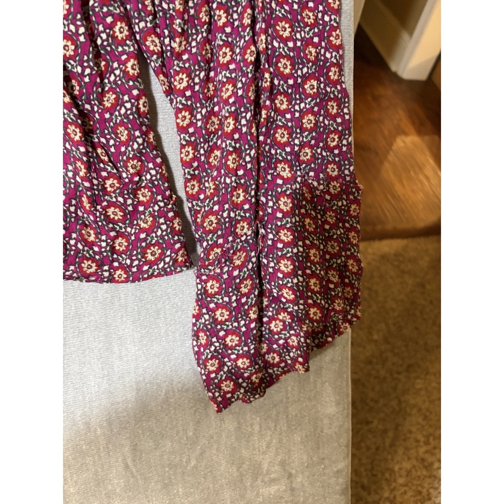 FREE PEOPLE Women Multicolor Long Flare Sleeve Boho Peasant Style Blouse Sz L - Picture 6 of 15